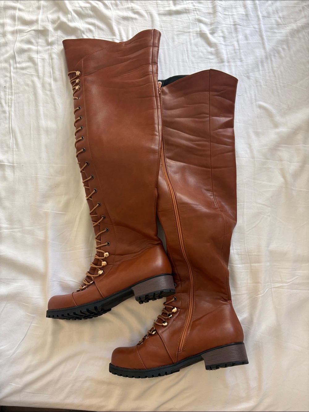 Thigh high Lace-Up Women's combat Boots in Brown